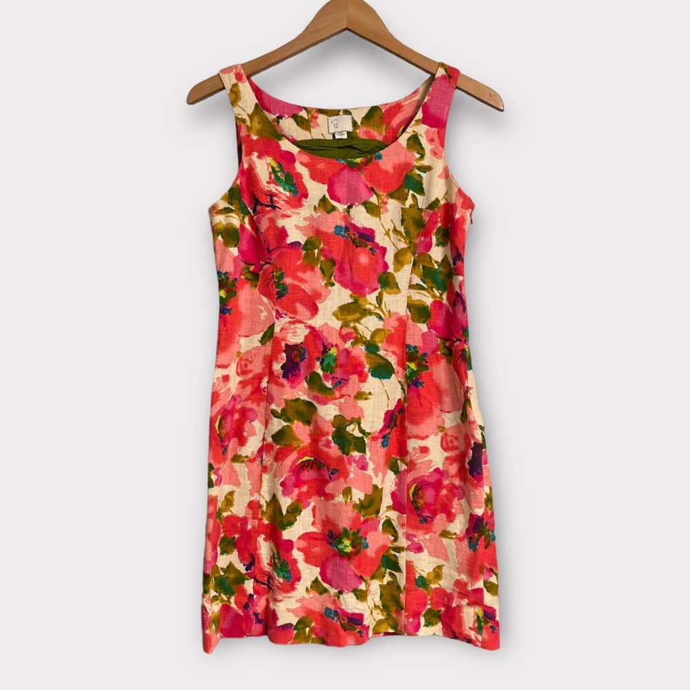 Anthropologie Postmark Floral Linen Dress Blushing Olena Watercolor Women’s 2